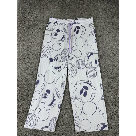 Disney Mickey Mouse Lounge Pajama Pants Womens Large White Drawstring Graphic - Picture 1 of 11